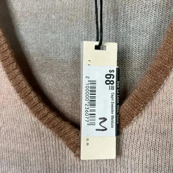 Rag Poets Sweater Medium V Neckline Striped Brown Cream Ivory Sz M NEW - Picture 3 of 8